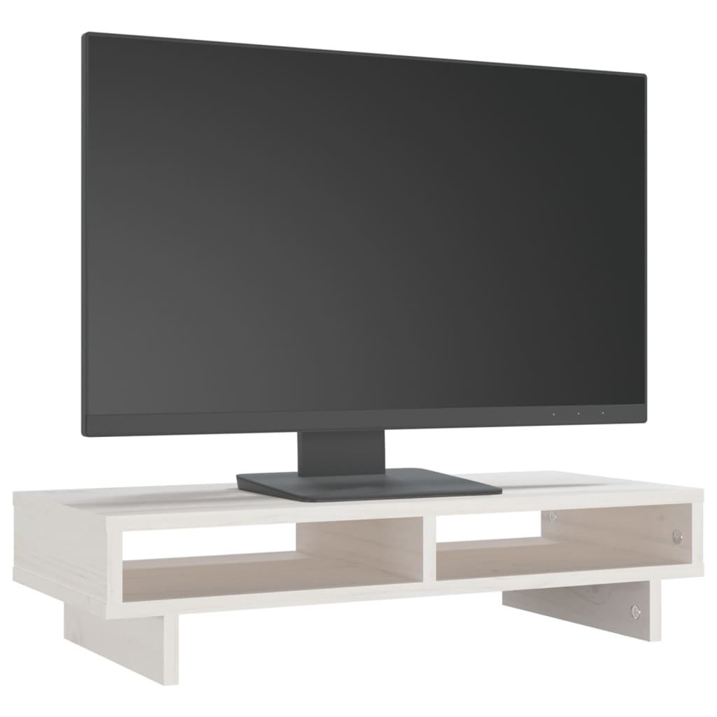 NNEVL Monitor Stand White 60x27x14 cm Solid Wood Pine