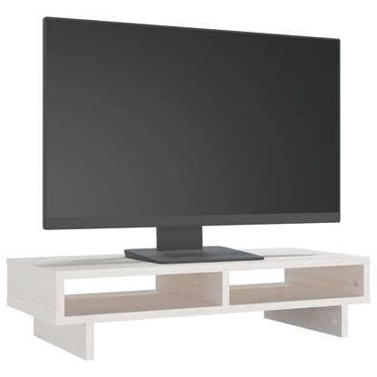 NNEVL Monitor Stand White 60x27x14 cm Solid Wood Pine